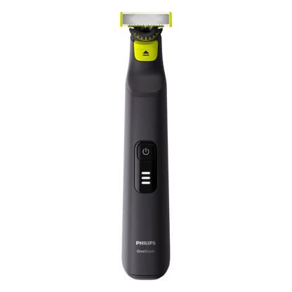 Philips OneBlade Pro 360 QP6542/15 trimmer i sort og limegrøn med justerbart skær og LED-batteriindikator.