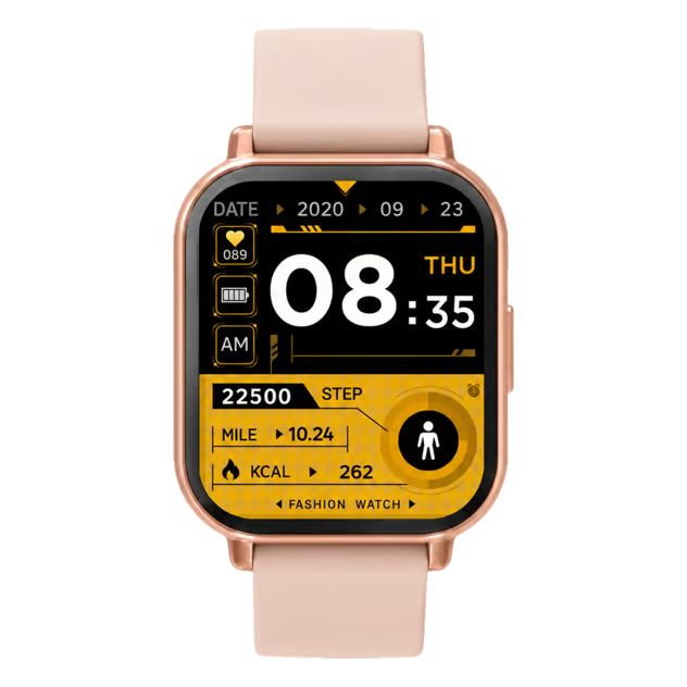 Rosa Denver SWC-176 smartwatch med sundhedssporing og digital urskive med klokkeslæt, dato, skridt og kalorier.