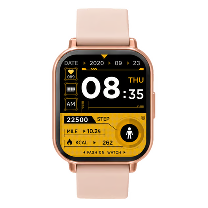 Rosa Denver SWC-176 smartwatch med sundhedssporing og digital urskive med klokkeslæt, dato, skridt og kalorier.