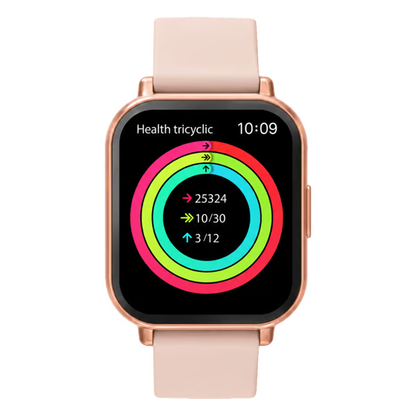 Denver SWC-176 smartwatch, lyserød, 1,81″ skærm, firkantet urkasse, lyserød rem, aktivitetsmåling, skridttæller og klokkeslæt.
