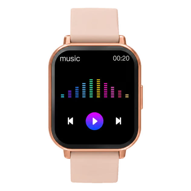 Denver SWC-176 smartwatch i lyserødt med musikafspiller på en 1,81″ skærm.