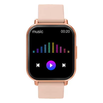 Denver SWC-176 smartwatch i lyserødt med musikafspiller på en 1,81″ skærm.