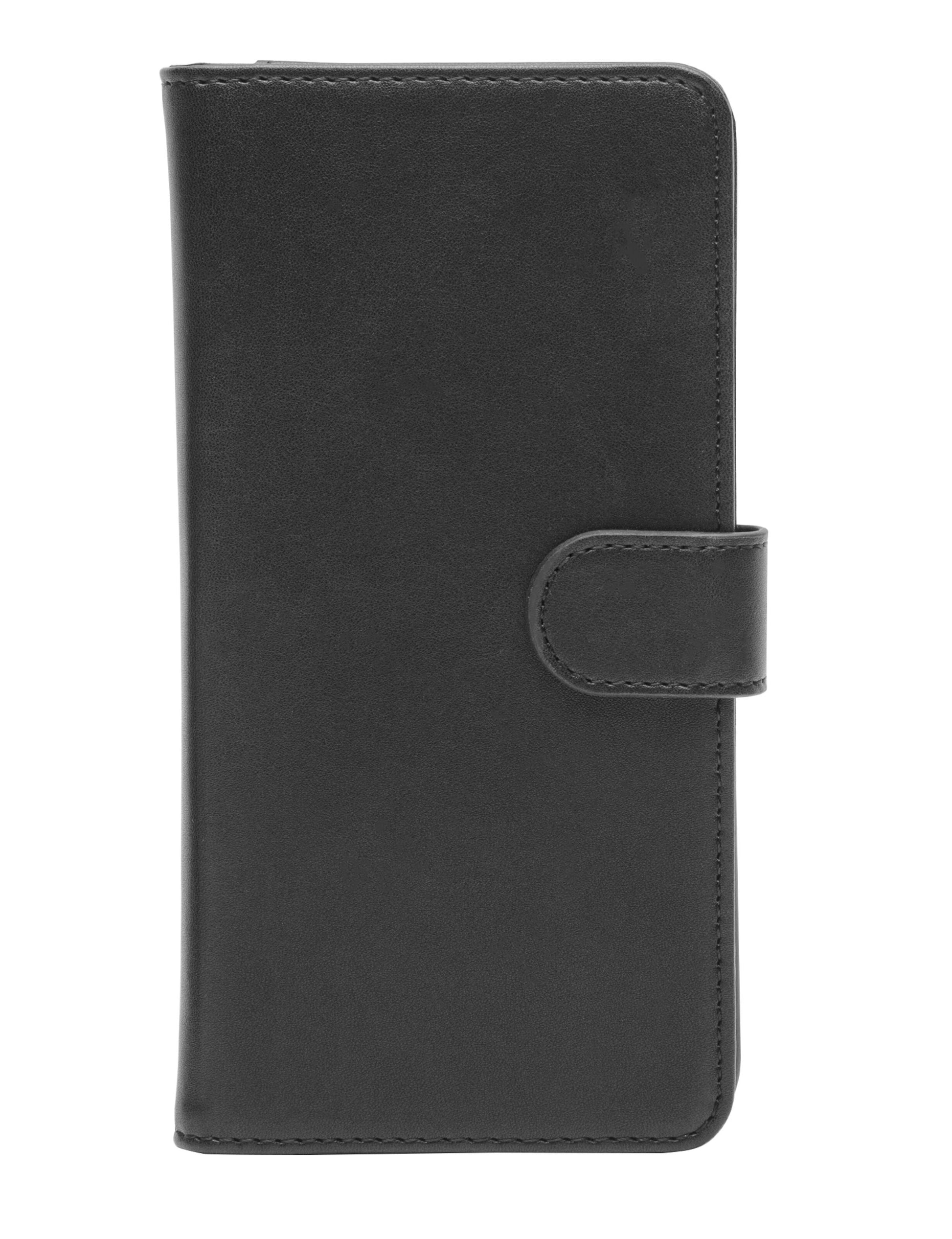 Sort læder mobilpung til iPhone Xs Max/11 Pro Max med flap, trykknaplukning og aftageligt cover.