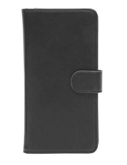 Sort læder mobilpung til iPhone Xs Max/11 Pro Max med flap, trykknaplukning og aftageligt cover.