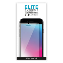 Linocell Elite Extreme skærmbeskyttelse til iPhone 6/7/8/SE med tekst om 9H hårdhed og ridsemodstand.