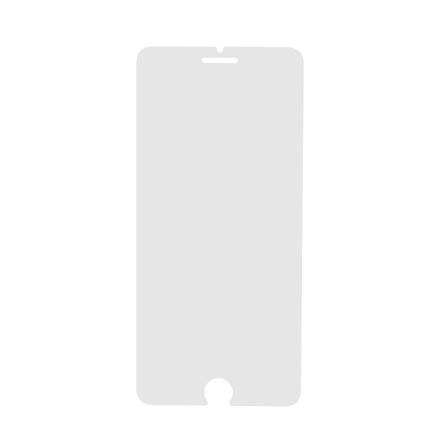 Skærmbeskyttelse til iPhone 6/7/8 Plus med afrundede hjørner, lille kameranotch og rund hjemknap nederst.
