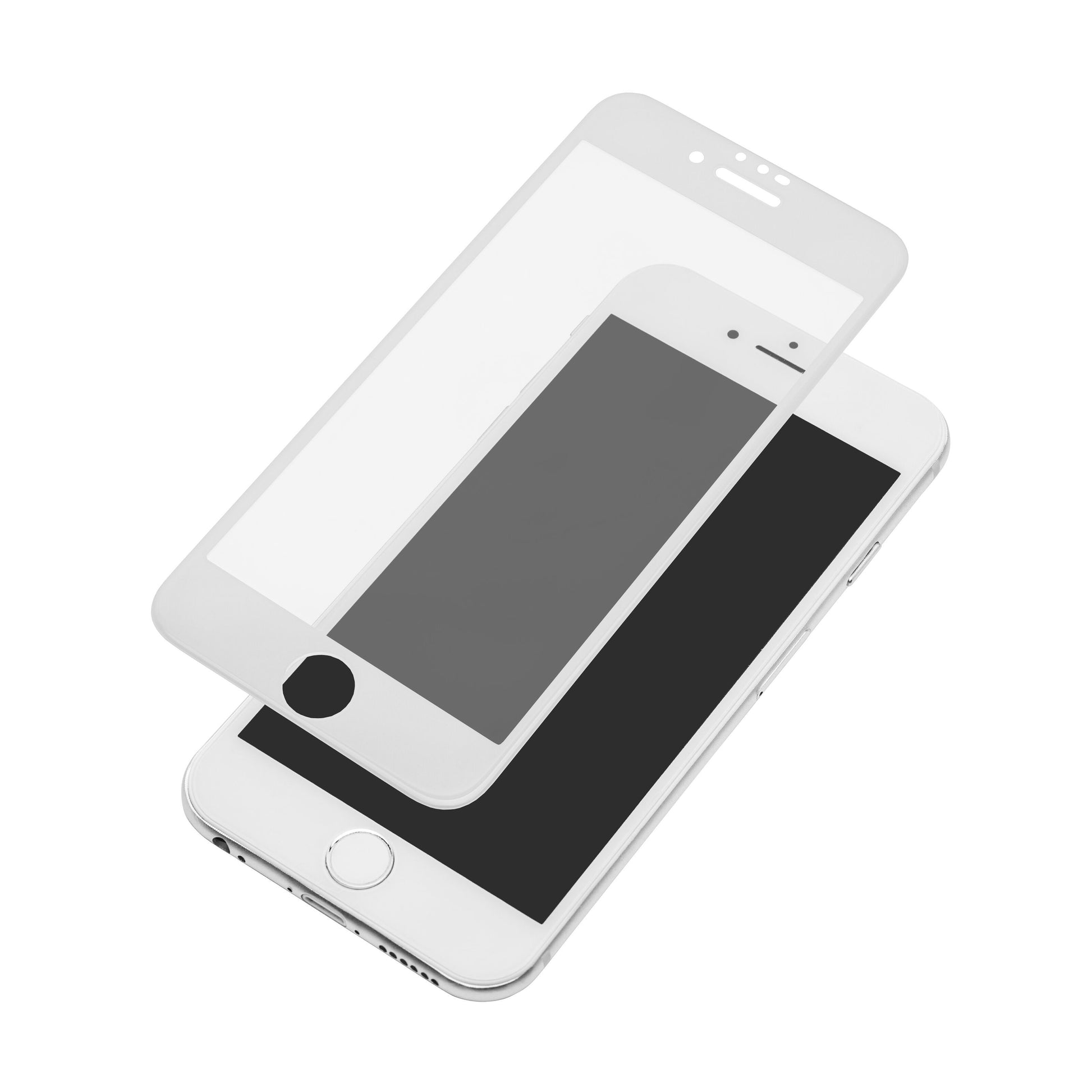 IPhone 6/7/8, hvid, med Extreme Curved skærmbeskyttelse klar til påføring over skærmen.