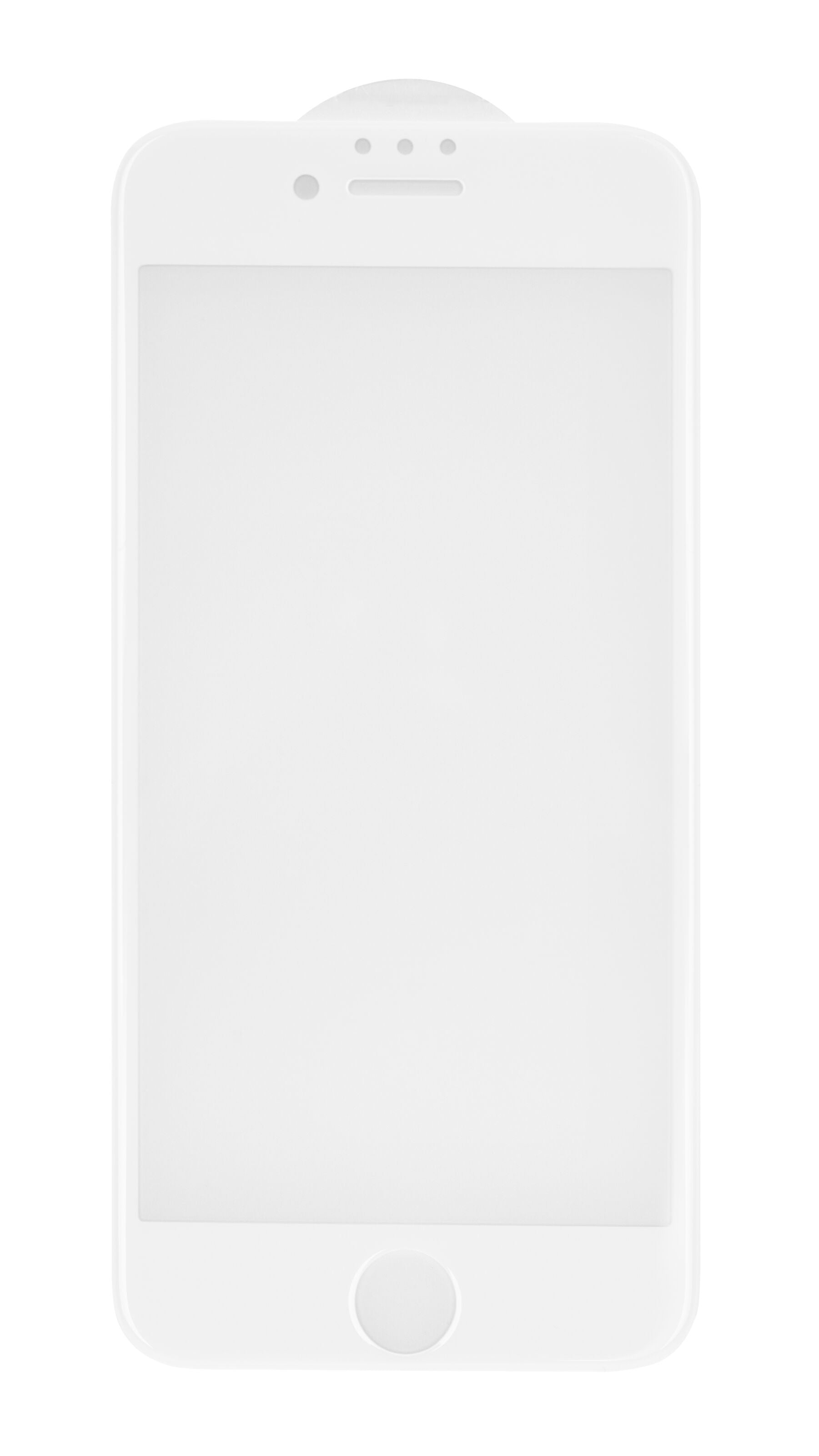 IPhone 6/7/8 hvid smartphone med Elite Extreme Curved hærdet glas skærmbeskyttelse.