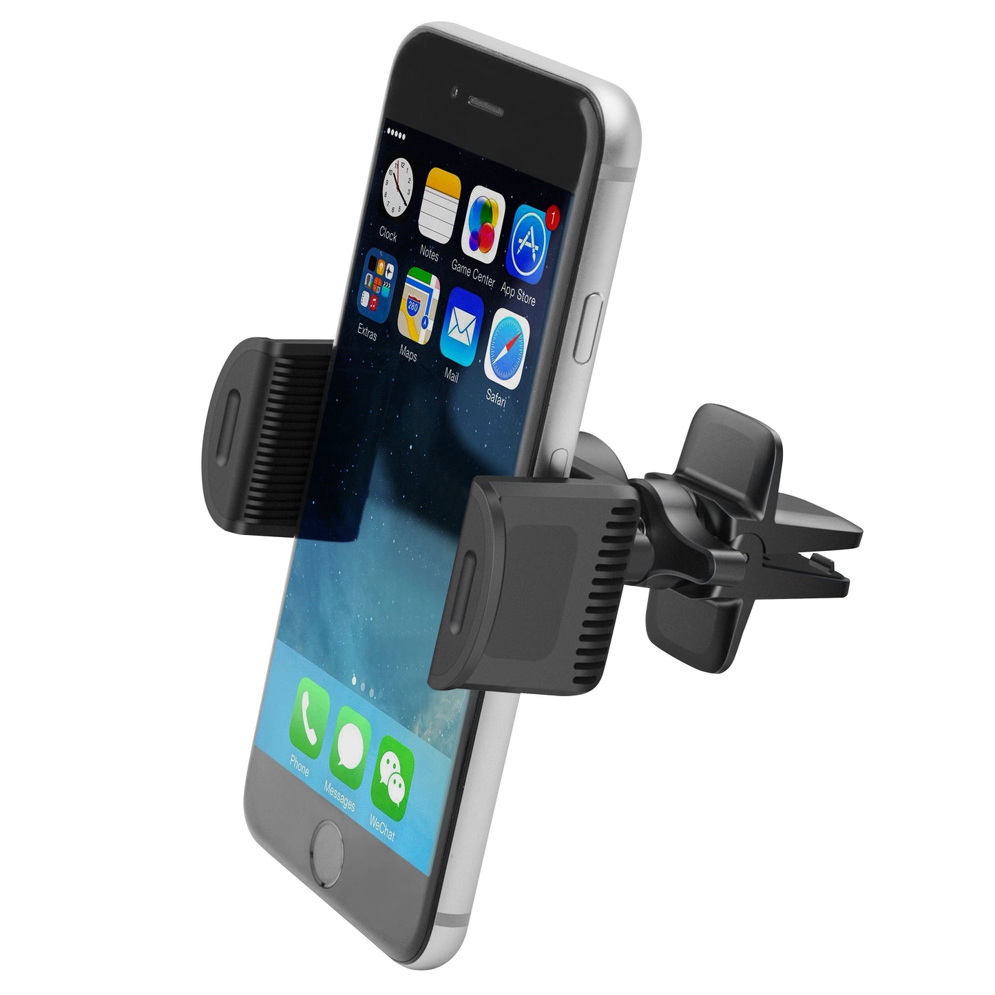 Linocell Ledet universalholder til mobil/GPS, sort, sidemonteret greb, fastgøres i bilens ventilationsgitter.