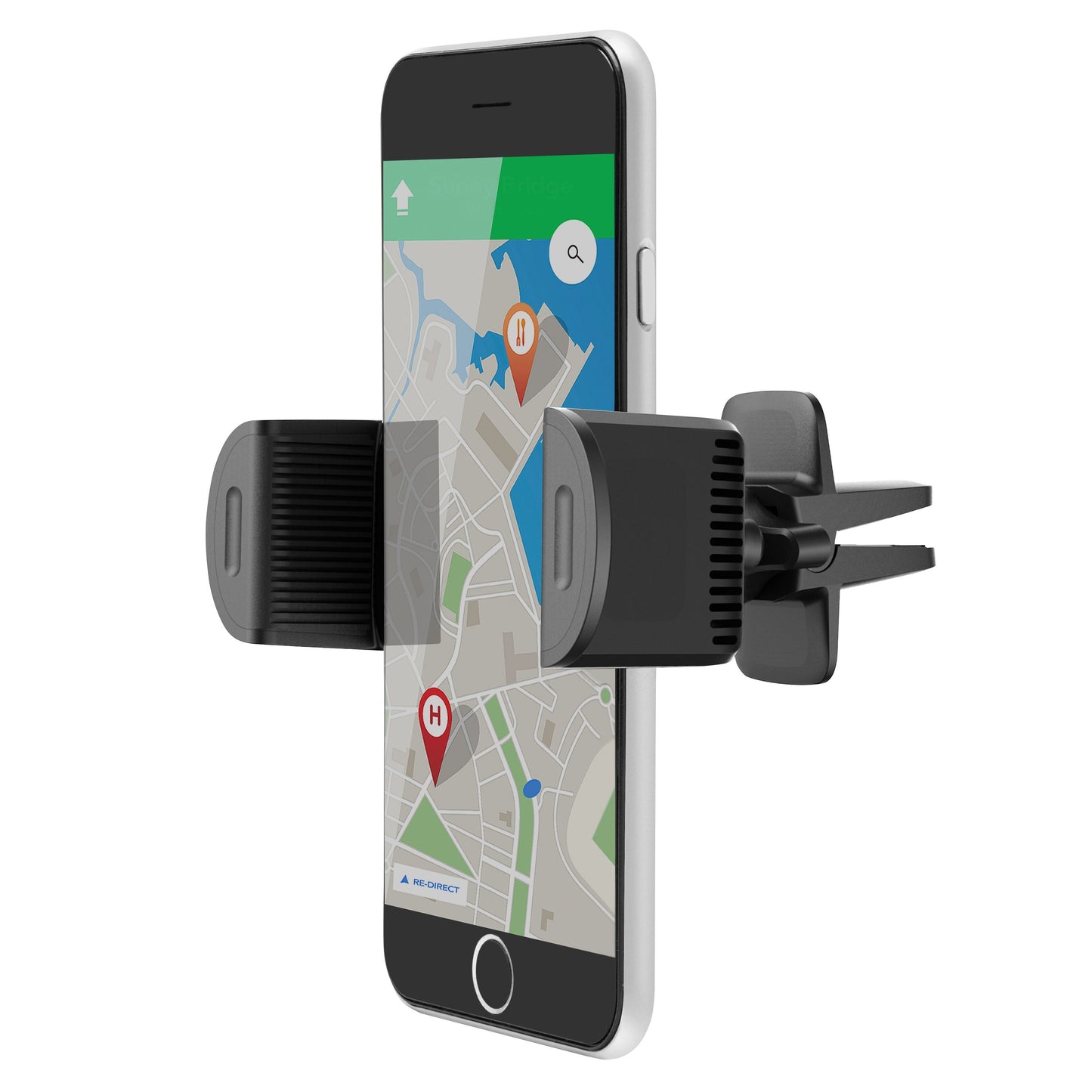 Linocell Ledet universalholder til mobil og GPS til montering på bilens ventilationsgitter, sort plastik.