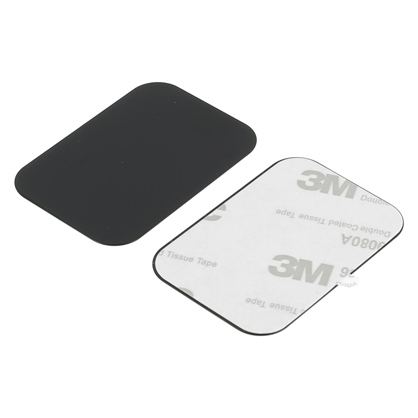 Plade til magnetisk holder 2-pak sorte selvklæbende pads én med sort side, én med synlig 3M bagbeklædning med detaljer.