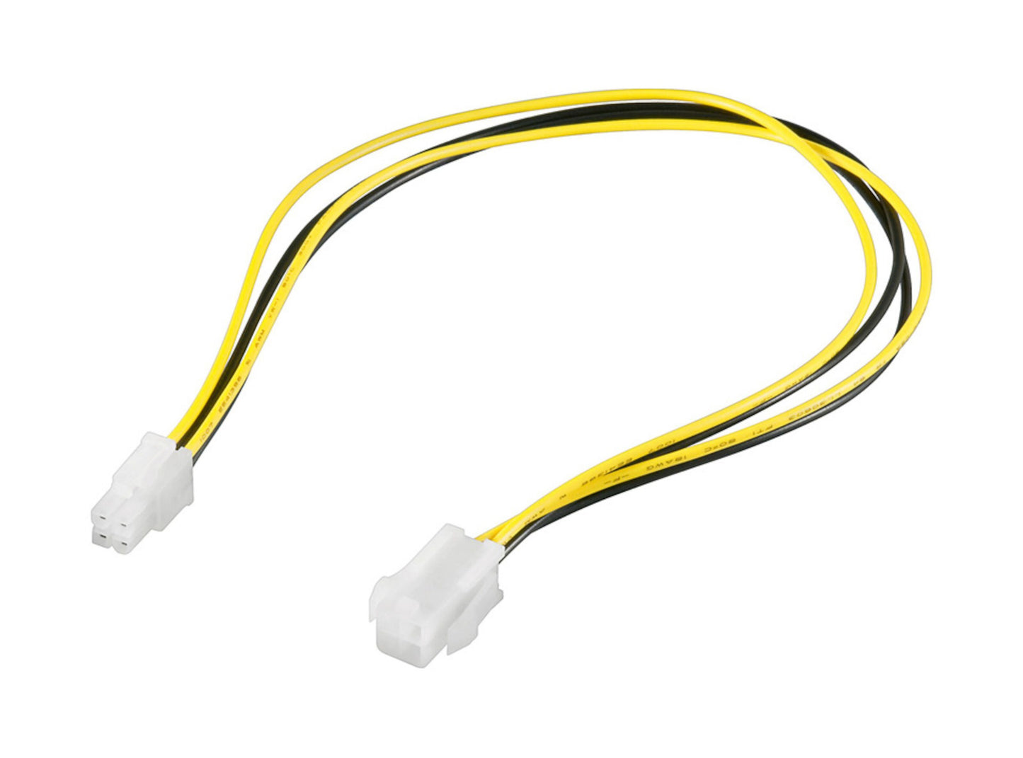 PC strømkabel 30 cm gul/sort med to hvide stik, 1x 4-pin og 1x 6-pin, til P4 forlængerledning.