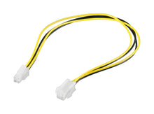 PC strømkabel 30 cm gul/sort med to hvide stik, 1x 4-pin og 1x 6-pin, til P4 forlængerledning.