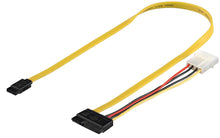 Adapterkabel SATA gul, sorte SATA og strømstik, 4-pin Molex, til data og strøm tilslutning af computerdrev.