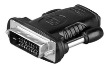 Luxorparts HDMI til DVI adapter med metalstik, sort-sølv hus og grebsriller, stik set tæt på.