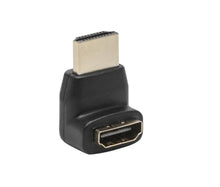 HDMI-vinkeladapter Opadrettet sort, han HDMI stik øverst, hun HDMI port foran.