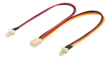3-pin pc-blæserkabel med sorte, røde og gule ledninger samt hvide stik, ledningerne ligger parallelt.