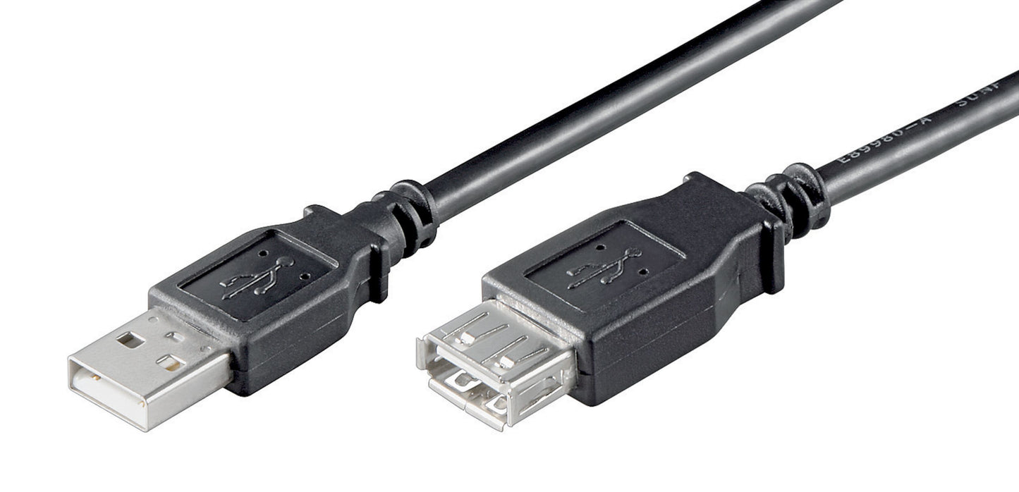 USB forlængerledning sort 0,6 m USB-A han til USB-A hun.