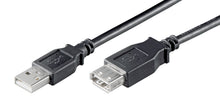 USB forlængerledning 3 m sort, USB-A han til venstre og USB-A hun til højre.
