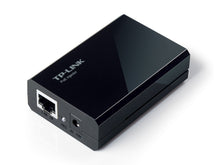 TP-Link POE-injektor sort med LAN IN-port, PWR LED, DC 48V strømindgang, understøtter 802.3af PoE-enheder.