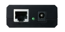 TP-Link POE-splitter 5-12V bagpanel med LAN OUT Ethernet-port, grøn PWR-indikator og DC OUT, hvid mærkning.