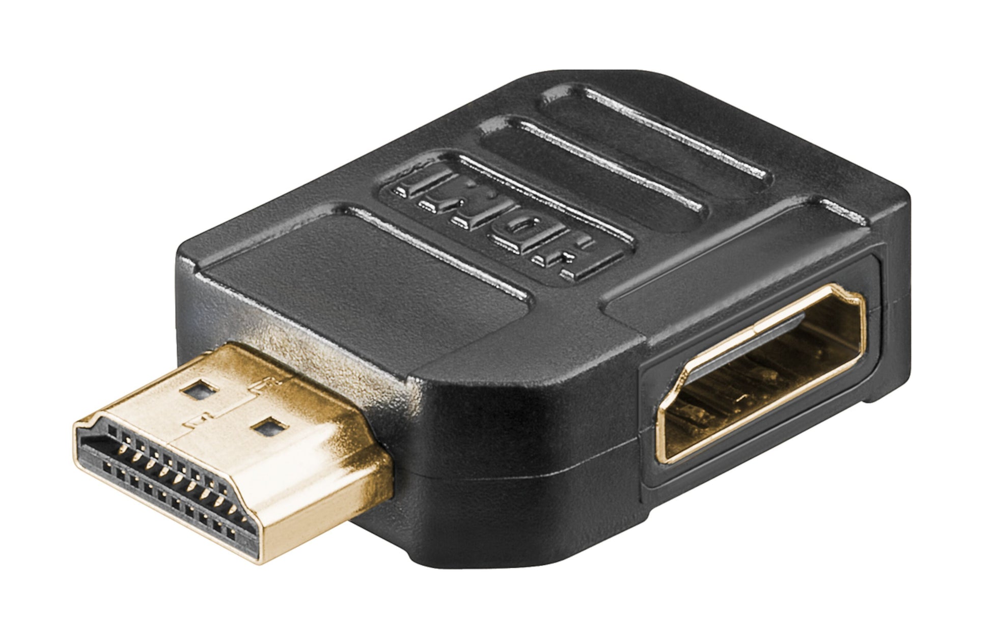 Wentronic HDMI-vinkeladapter 270°, sort, han-til-hun, "HDMI"-præget på toppen, kompakt til trange steder.