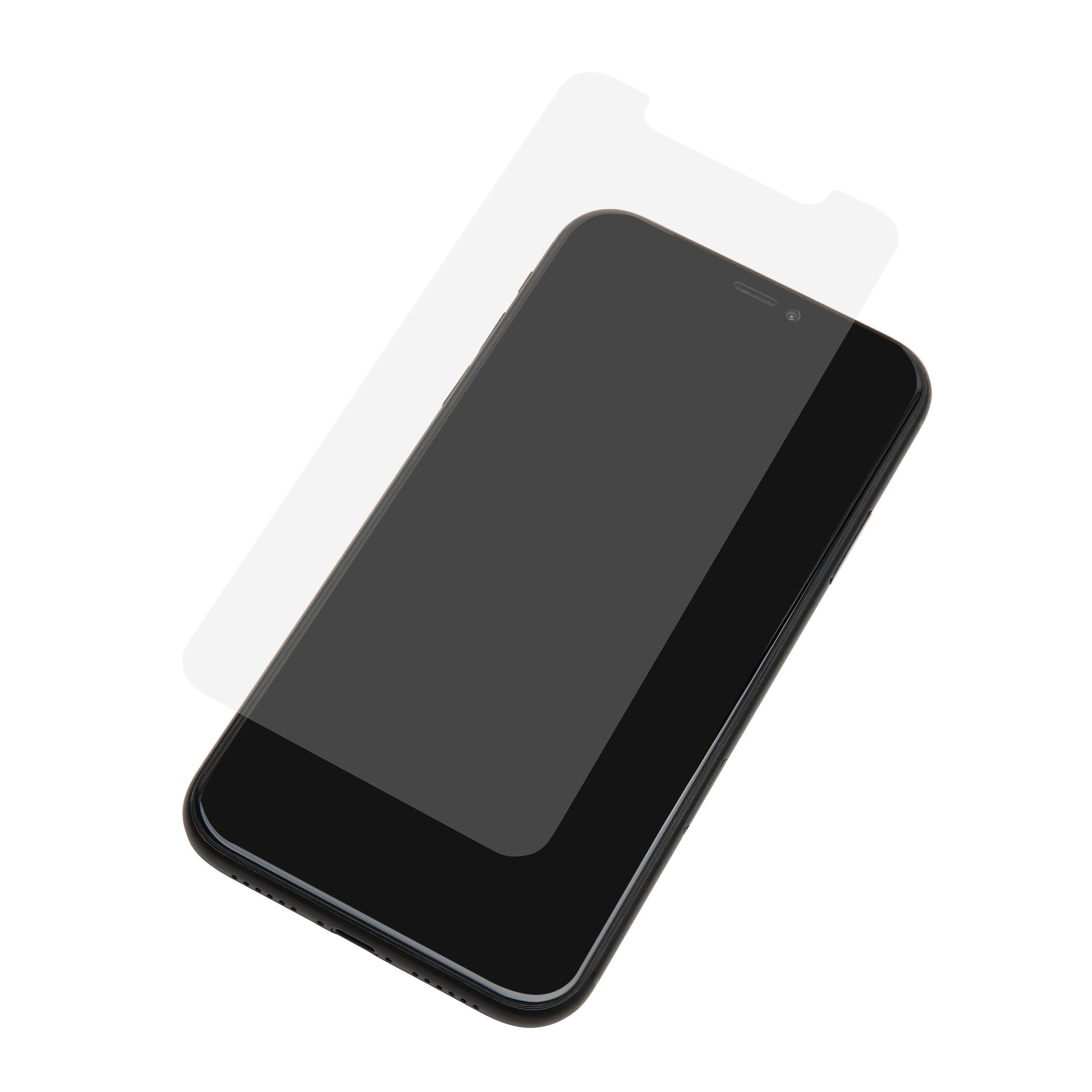 Sort iPhone 11/Xr med Elite Extreme skærmbeskyttelse placeret klar til montering.