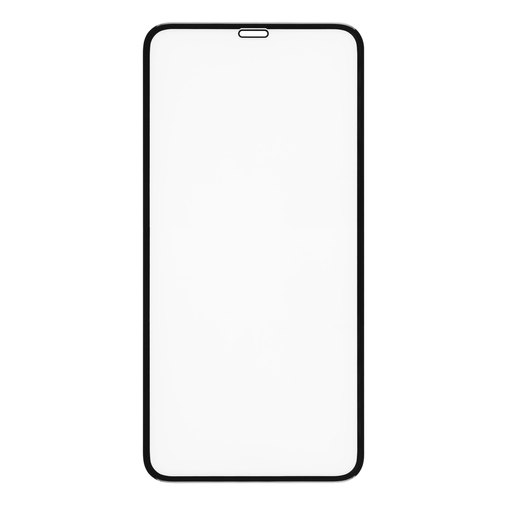 IPhone Xs Max/11 Pro Max med sort ramme og afrundede hjørner set forfra velegnet til Elite Extreme Curved Skærmbeskyttelse.