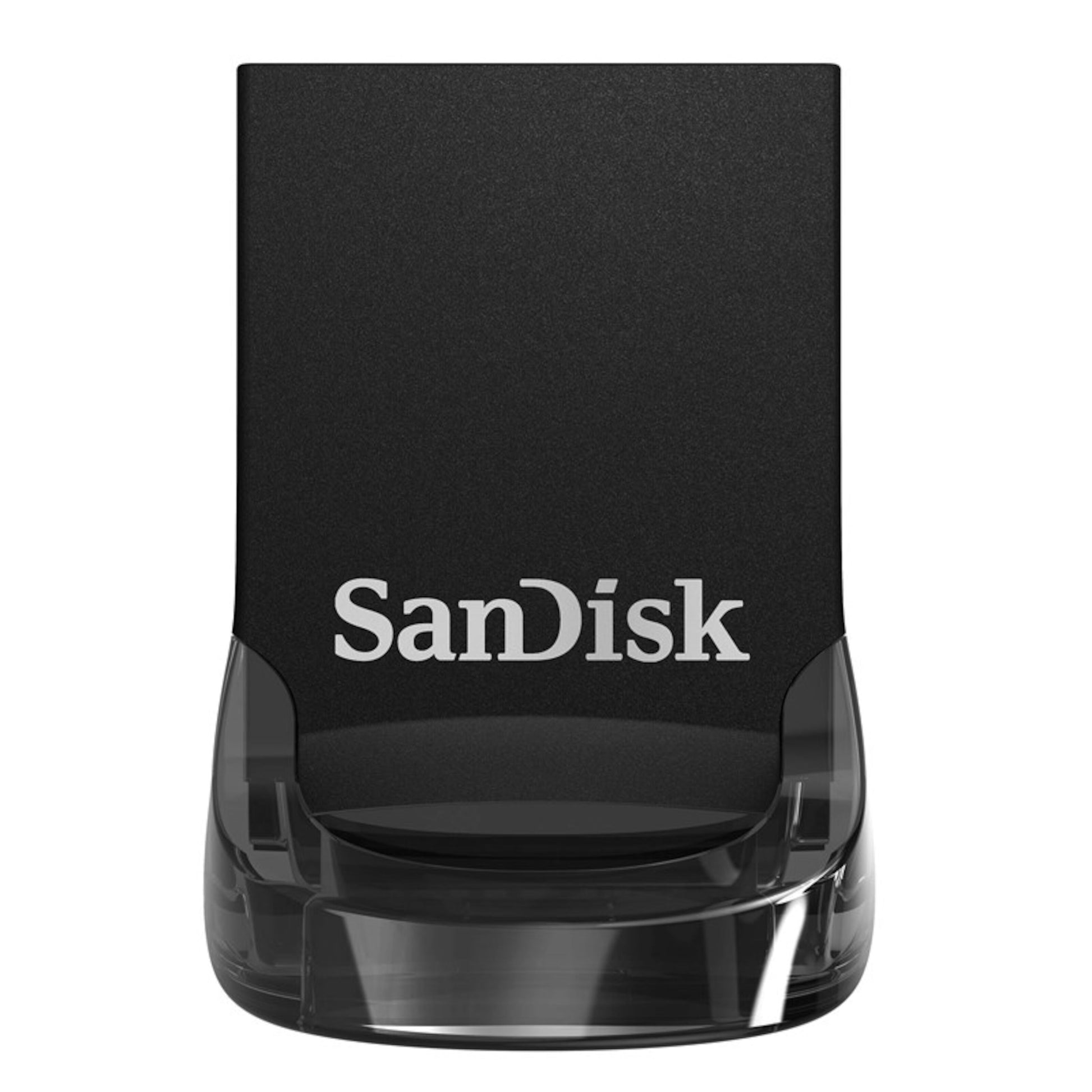 Sandisk Ultra Fit 3.1 USB-nøgle 32 GB, sort, hurtig dataoverførsel, hvidt Sandisk-logo på forsiden.