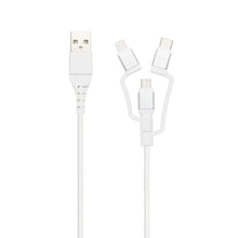 Micro-USB-kabel med Lightning- og USB-C-adapter, 3 stik, hvid, Micro-USB, Lightning og USB-C.