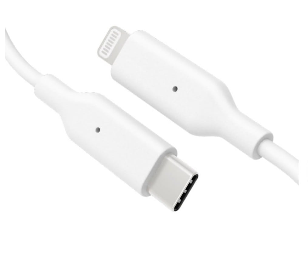 USB-C til Lightning-kabel, MFi-certificeret, hvid, 1 m, stik i begge ender.