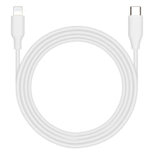 USB-C til Lightning-kabel 2 m, MFi-certificeret, rullet sammen med USB-C og Lightning-stik synlige i hver ende.