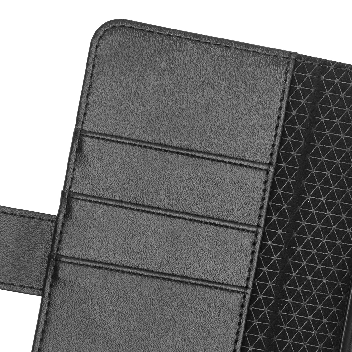 Linocell Magnetisk mobilpung til Galaxy S10 sort med tre kortholdere og geometrisk mønster på højre side.