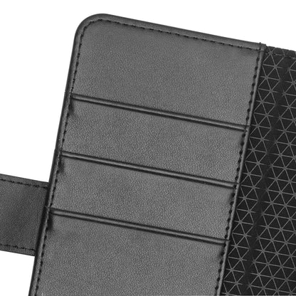 Magnetisk mobilpung til Galaxy S10e, sort kunstlæder, tre kortholdere, geometrisk mønster.