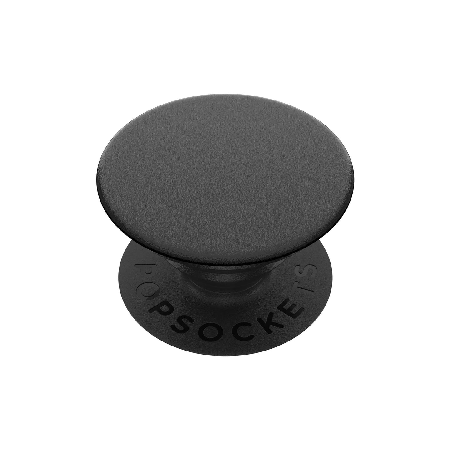 Popsockets aftageligt mobilgreb Sort, sort cirkulær top med "PopSockets"-logo præget ved basen.