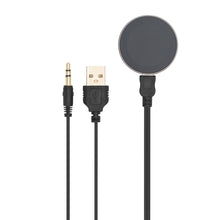 Linocell Bluetooth-modtager og håndfri sort kabel med 3,5 mm jack, USB-A stik og magnetisk opladeplade.