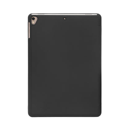 Sort Linocell Tre-delt cover på iPad 9.7", kamera og knapper synlige øverst til venstre.
