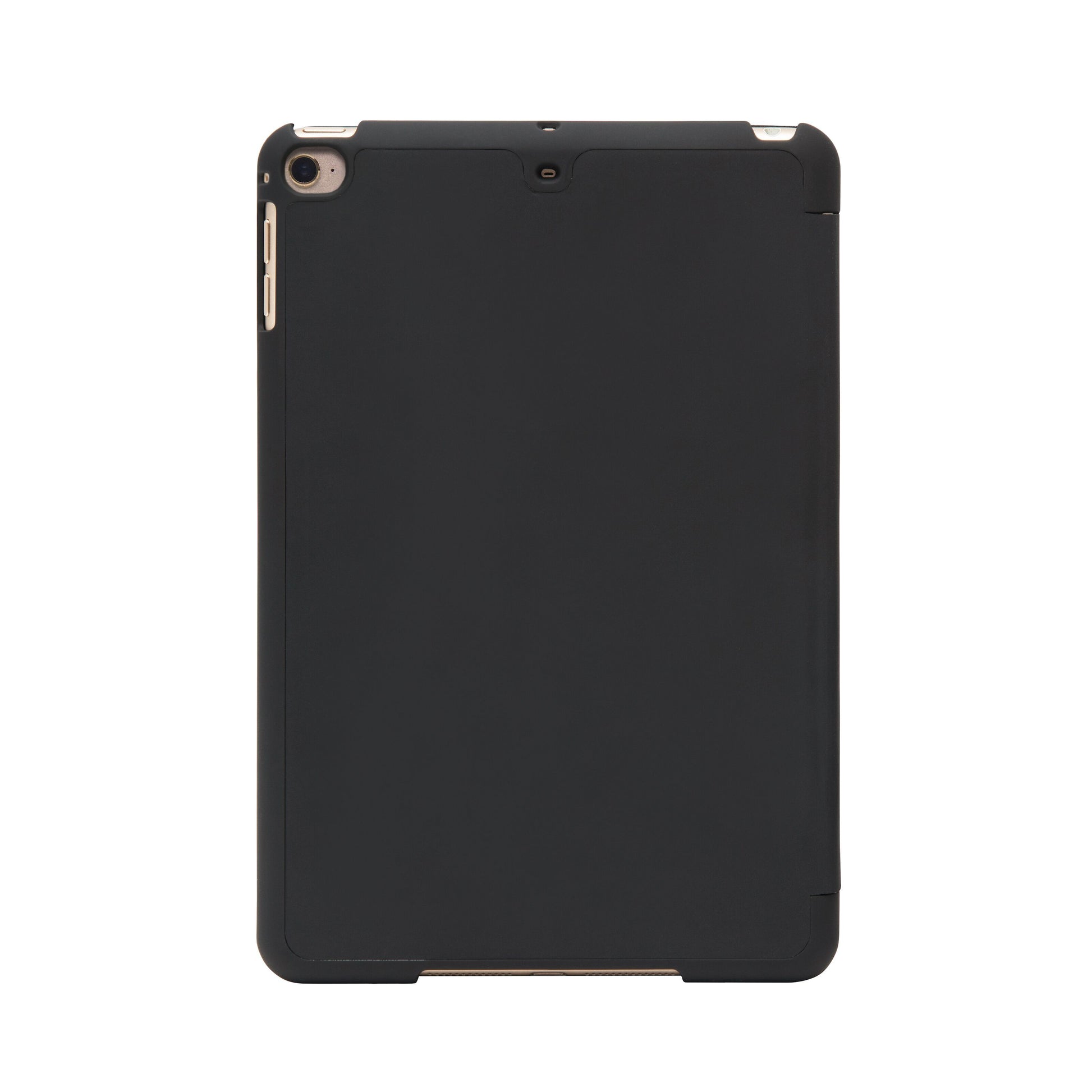Tre-lags etui til iPad Mini 4/5 Sort med præcise udskæringer til kamera, knapper og porte.