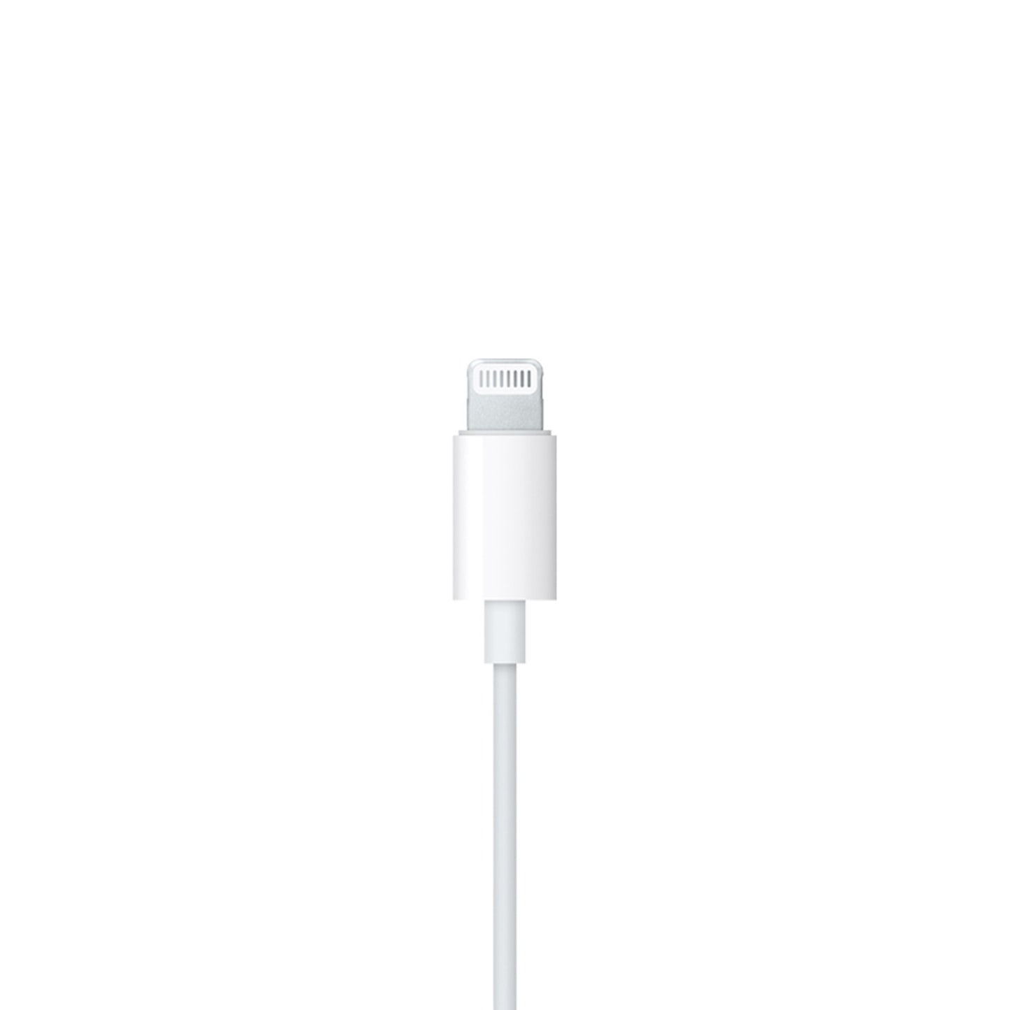 Apple EarPods med Lightning-stik, vises med stikket opad, hvid model, passer til Lightning-kompatible enheder.