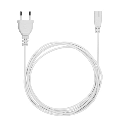 Hvid Linocell strømkabel med europæisk 2-bens stik og 2-huls stik til USB-opladestation 6 porte, løst oprullet.