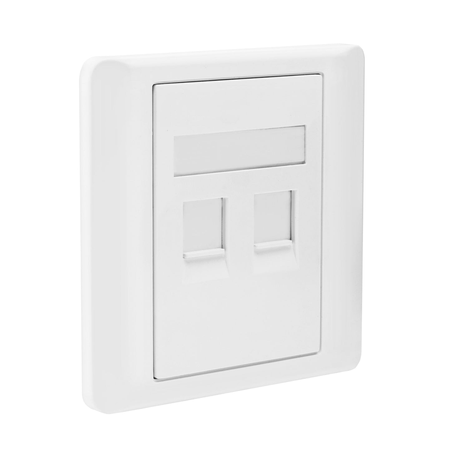 Luxorparts Keystone-vægudtag hvid, med 2 rektangulære Ethernet-porte og tomt mærkefelt, til vægmontering.