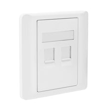 Luxorparts Keystone-vægudtag hvid, med 2 rektangulære Ethernet-porte og tomt mærkefelt, til vægmontering.