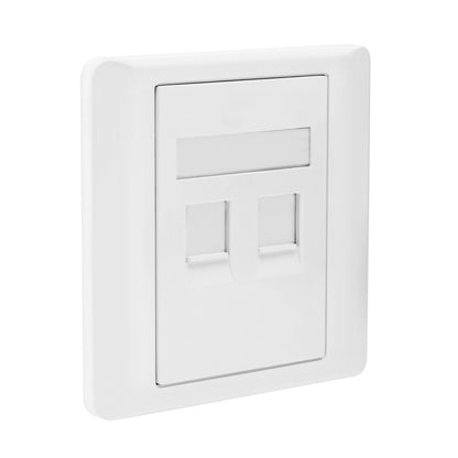 Luxorparts Keystone-vægudtag hvid, med 2 rektangulære Ethernet-porte og tomt mærkefelt, til vægmontering.