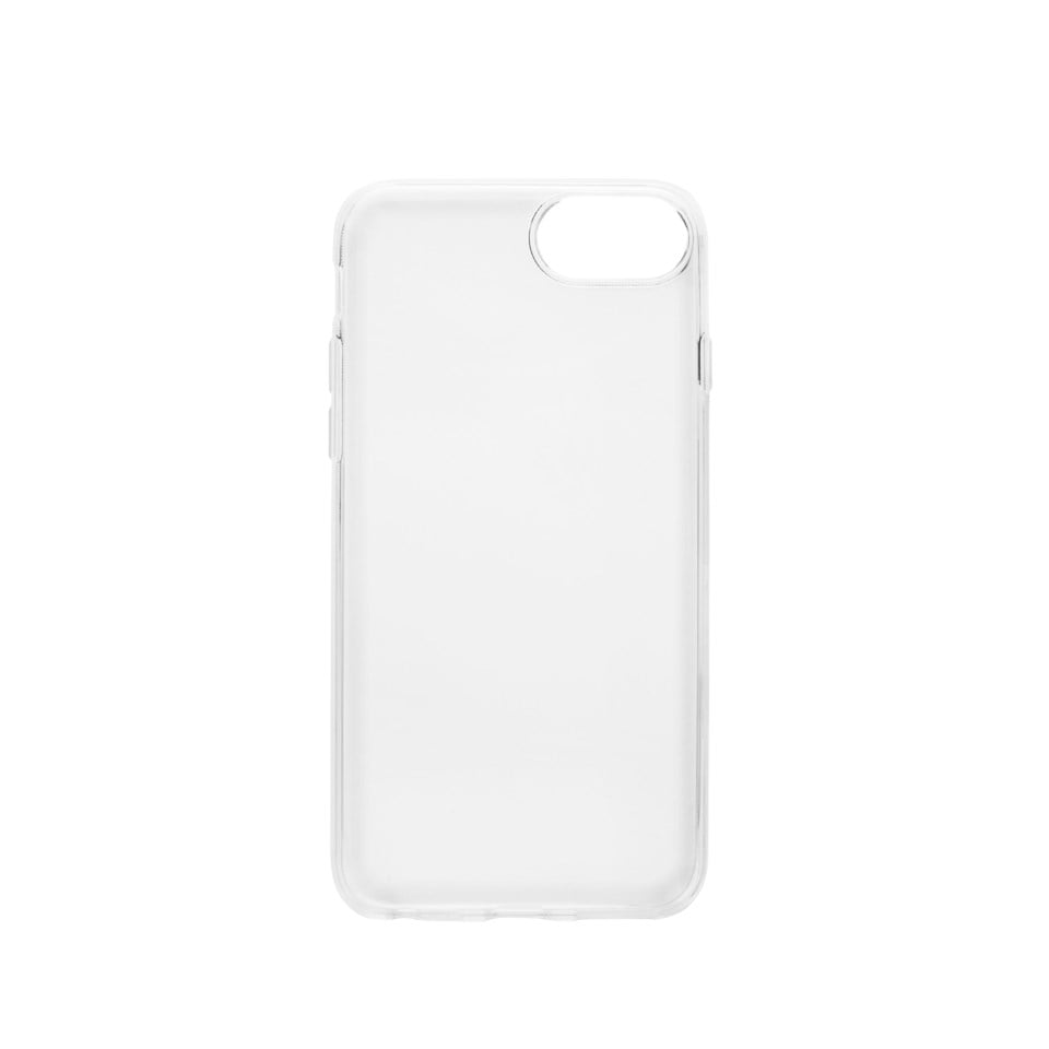 Second Skin Case transparent TPU-cover til iPhone 6/7/8/SE (2024/2022) med præcise udskæringer til kamera, knapper og porte.