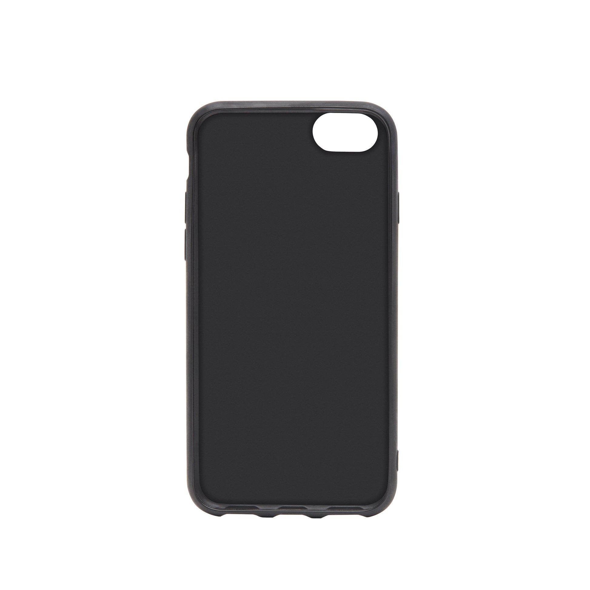 Second Skin 2.0 mobilcover sort til iPhone 6/7/8/SE (2020/2022) med synligt kamerahul, vises opretstående.