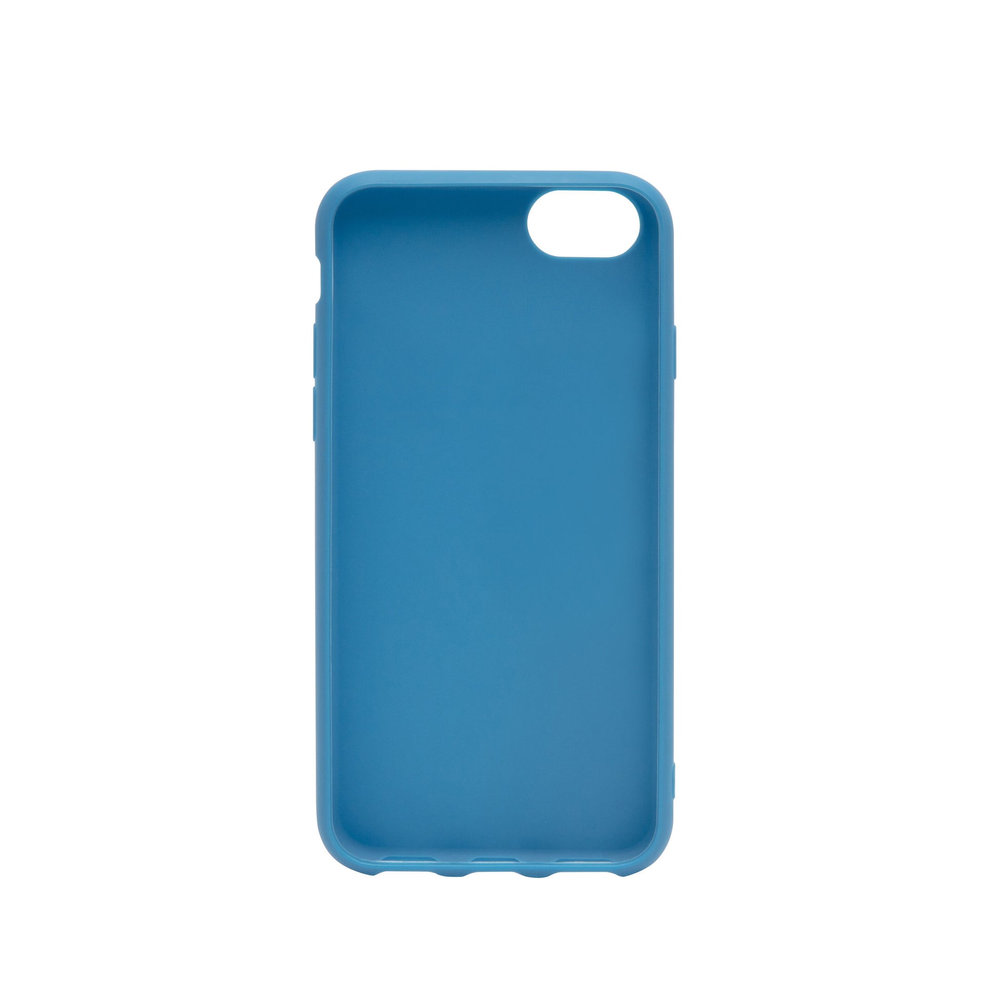 Second Skin 2.0 TPU cover blå med afrundede kanter til iPhone 6/6s/7/8/SE (2020/2022) synlig inderside og kamerahul.