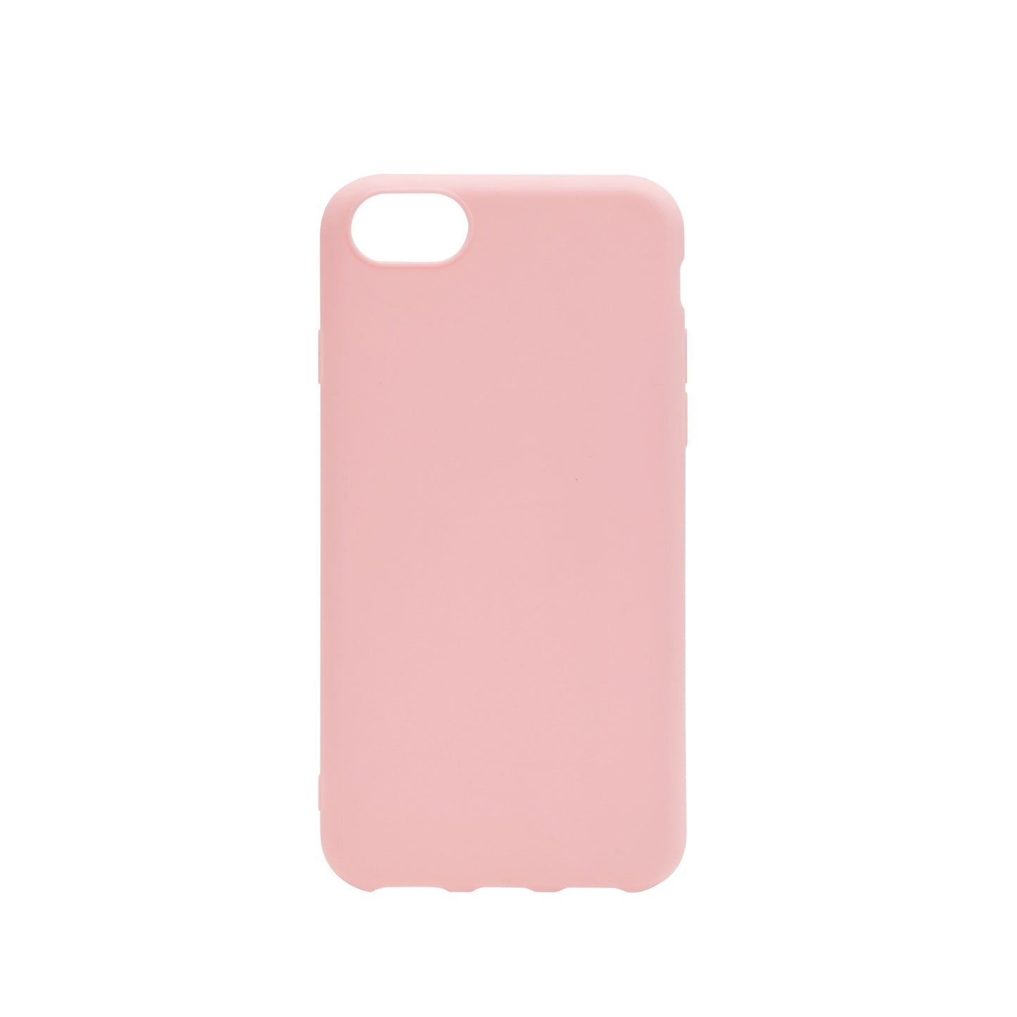 Second Skin 2.0 mobilcover til iPhone 6/6s/7/8 og SE (2020/2022) i rosa silikone med kamerahul øverst til venstre.