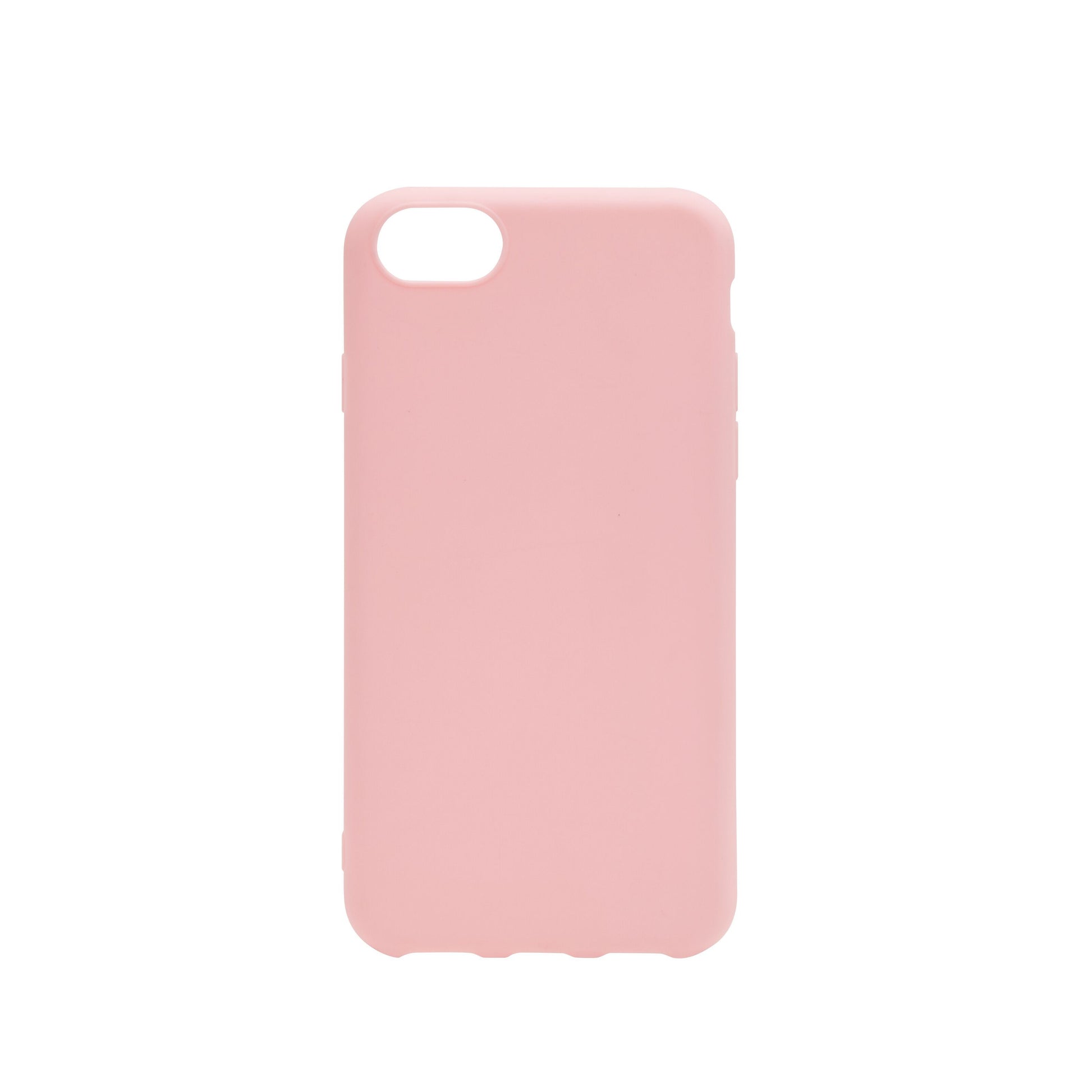 Second Skin 2.0 mobilcover til iPhone 6/6s/7/8 og SE (2020/2022) i rosa silikone med kamerahul øverst til venstre.