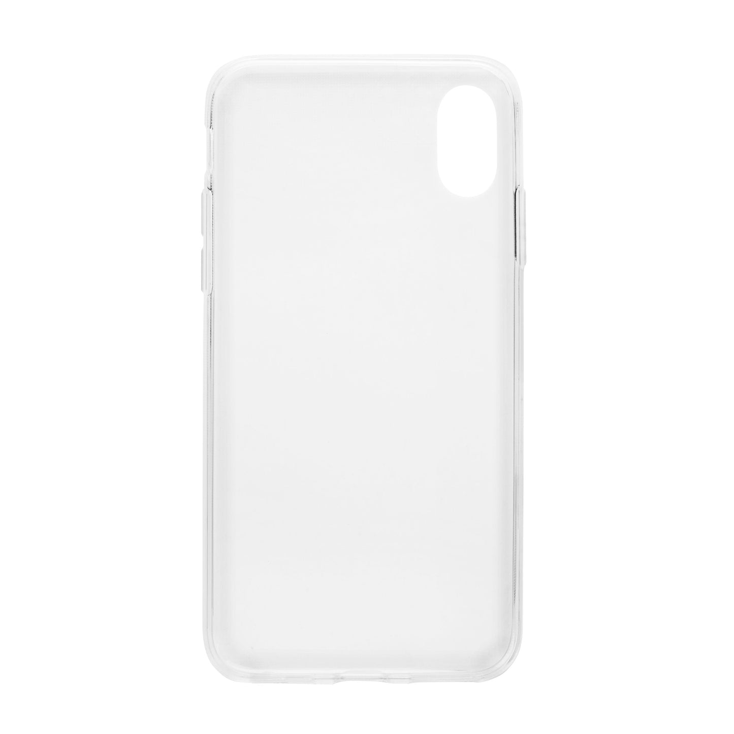 Second Skin 2.0 transparent cover til iPhone X/Xs, klart plastdesign med præcis kameratudskæring øverst til venstre.