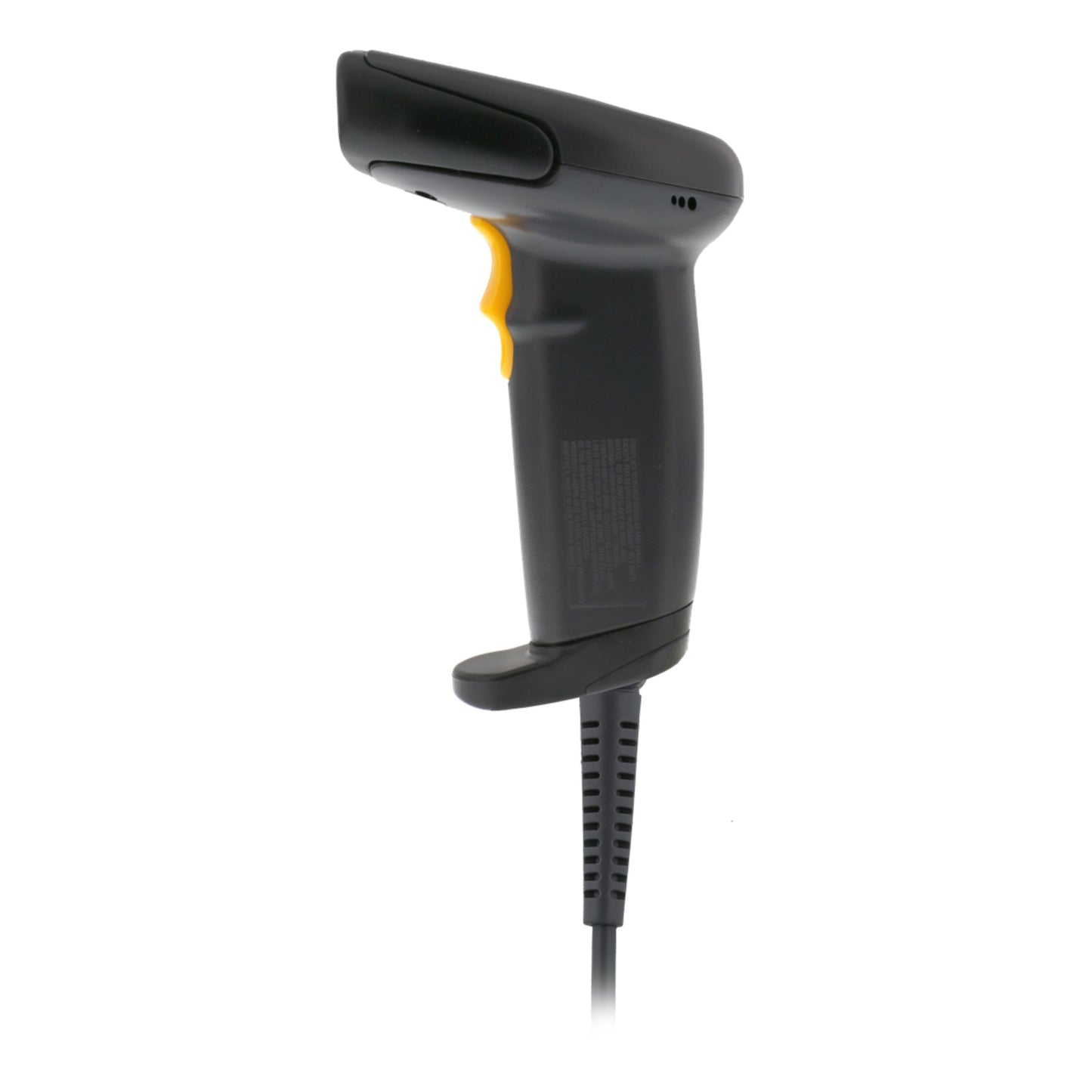 Deltaco Stregkodelæser DUR-798, sort med gul aftrækker og ledning, IP65, sideview.